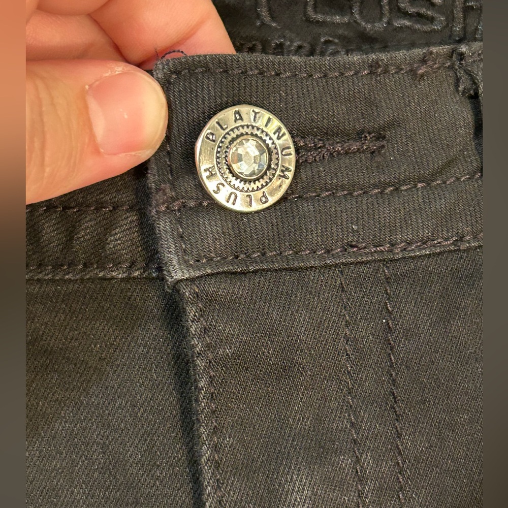 Platinum Plush Rhinestone Embellished Studded Black Biker Angel Jeans - Picture 3 of 10